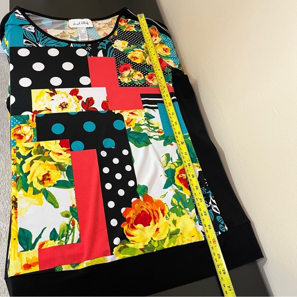 Joseph Ribkoff Multi Print Sparkle Strip 3/4 Sleeve Top - Picture 15 of 16